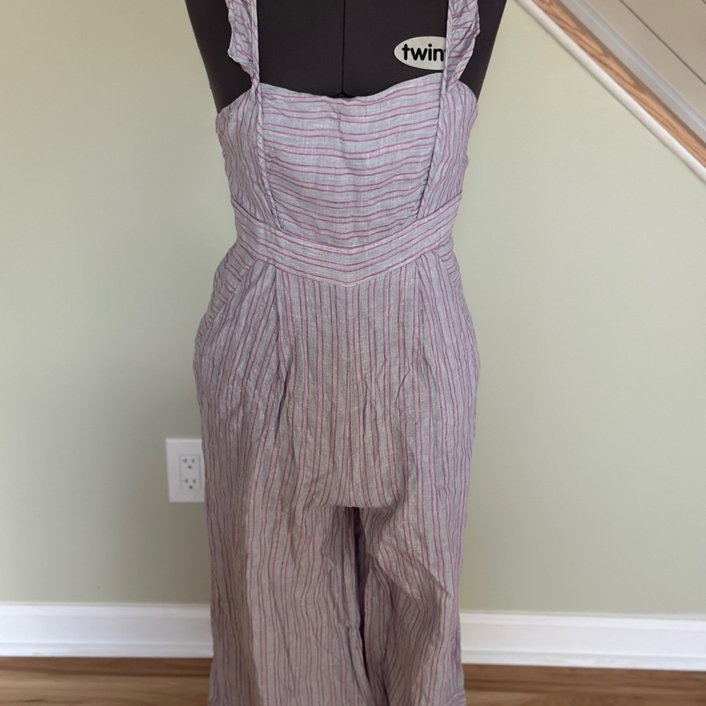 Elevenses Pink Striped Jumpsuit with ruffled straps